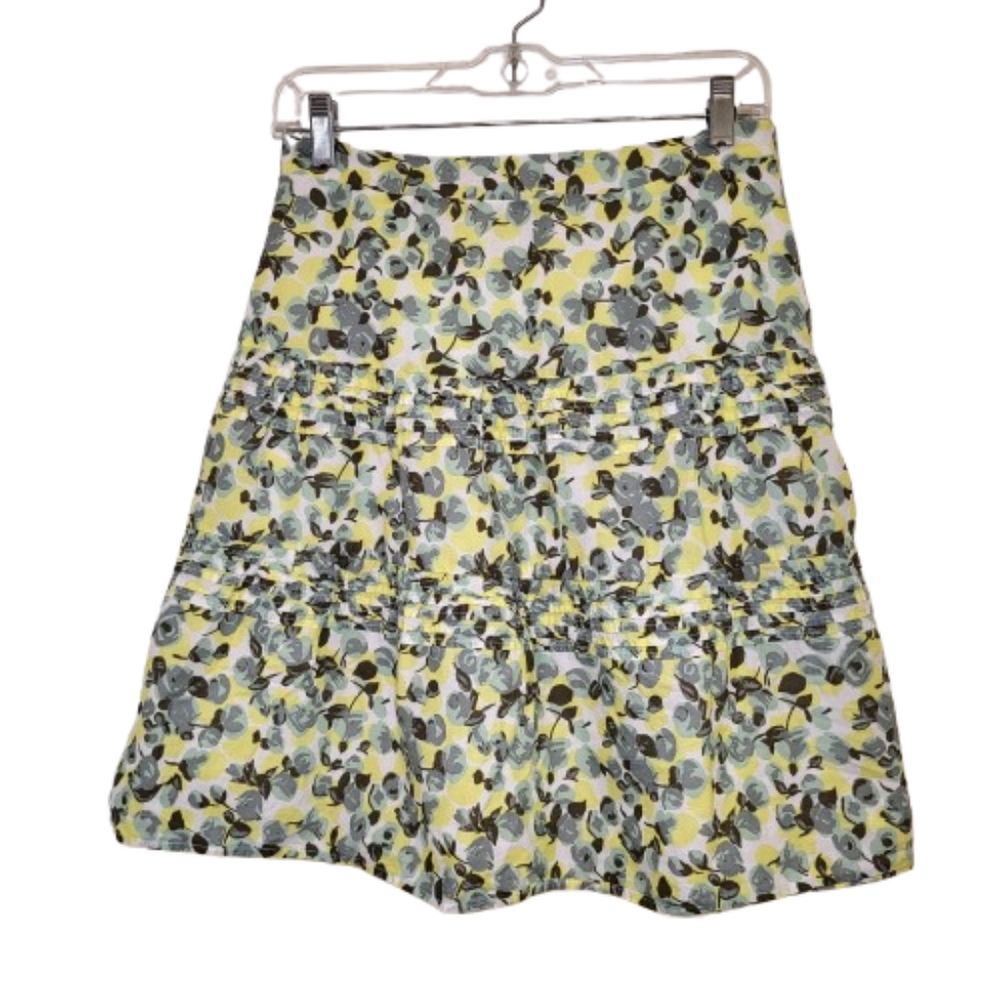 Boden‎ Women's Yellow Floral Teired Cottagecore Skirt Cotton Size 4P